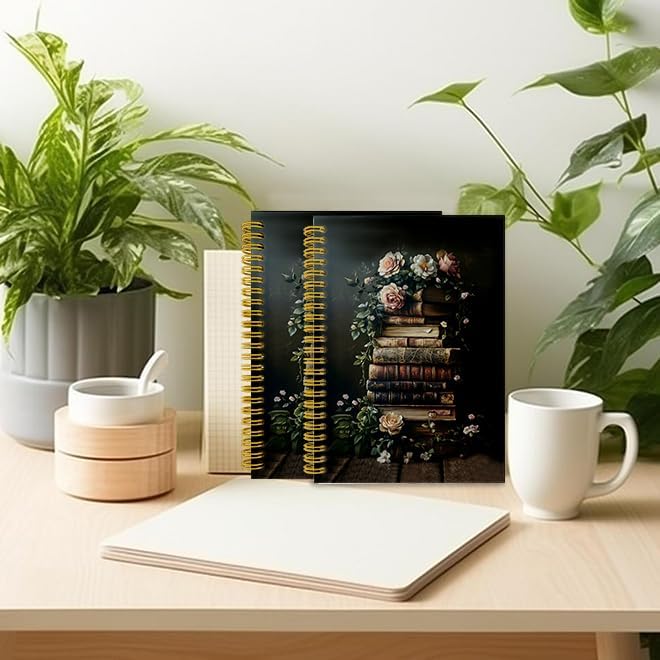 Detalle 1 de LUKIPOM Dark Academia Reading Notebook, 5.5 x 8.3-Inch Spiral Journal, 80 Pages