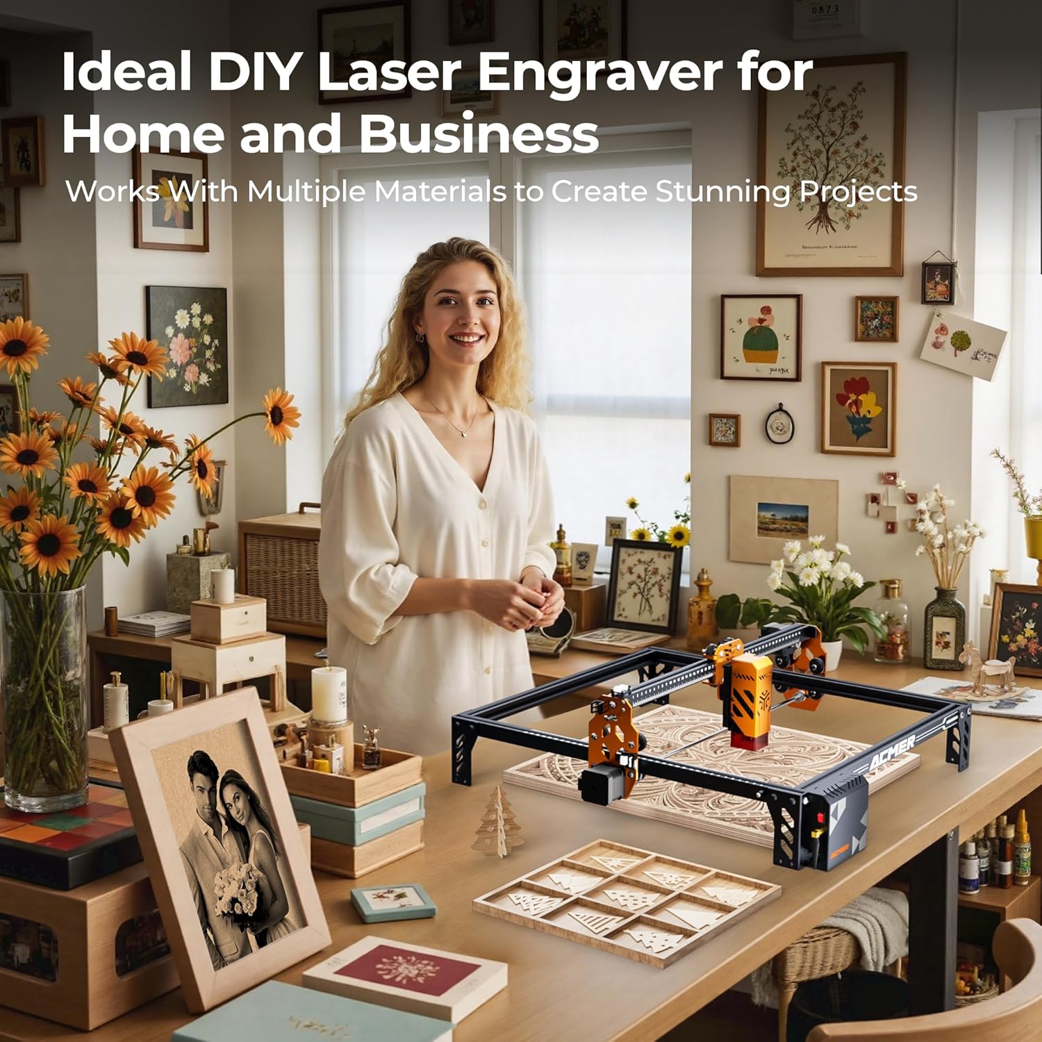 Detalle de ACMER P1 S Pro 6W Laser Engraver – Large 380x370mm Workspace with Wi‑Fi, Class 1 Safety