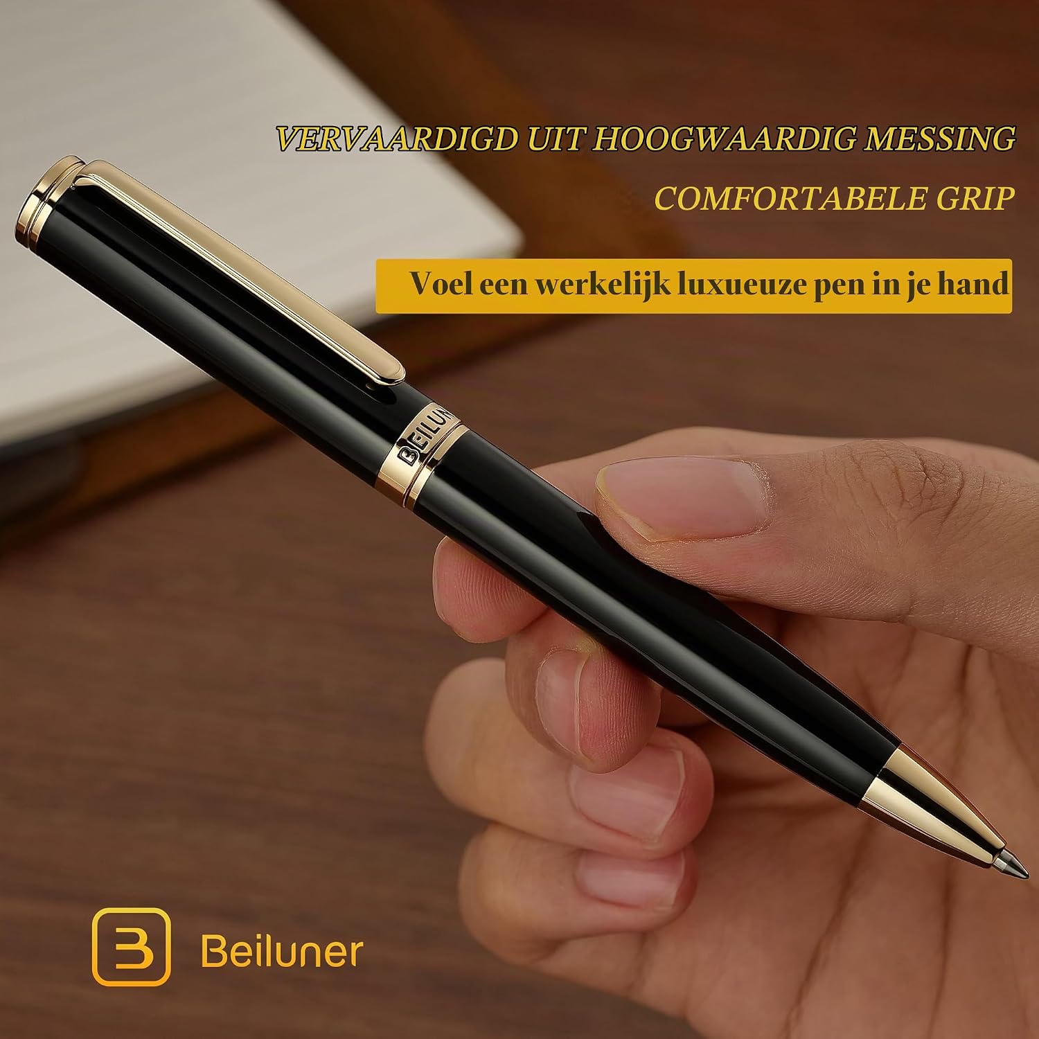 Thumbnail 6 de BEILUNER XZB-301-BK gelpen van messing met 24K-goudlaag en zwarte lak