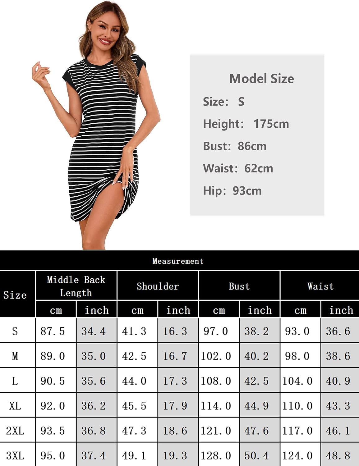 Thumbnail 5 de Uniexcosm Nuisette rayée raglan pour femme : chemise de nuit polyvalente et confort chic