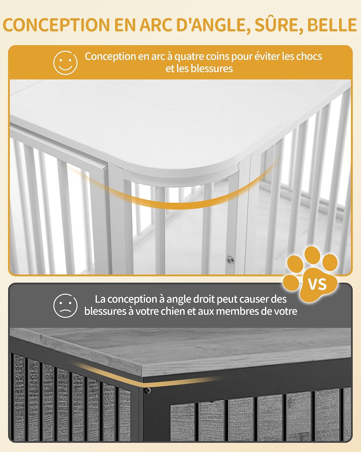 Detalle 2 de Hzuaneri Cage pour Chien Meuble — Cage d’intérieur à trois portes, 77 × 52 × 59 cm, bois et métal, blanc (DFC87713W)