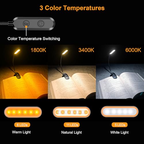 Detalle de Gritin Leselampe Buch Klemme mit 11 LEDs – USB-C, 3 Farbtemperaturen, 3 Helligkeitsstufen