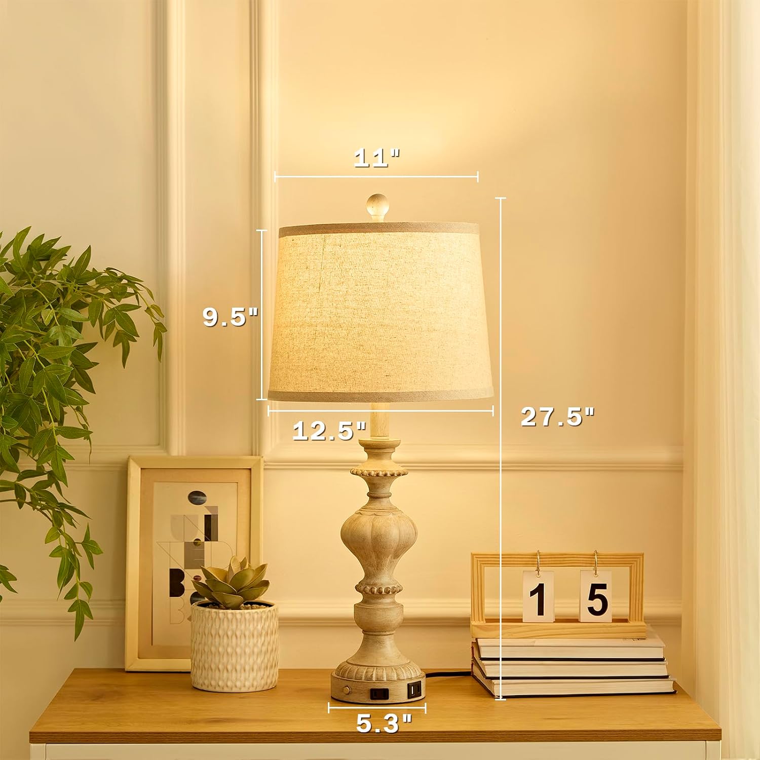 Thumbnail 4 de SAIWEYA 27.5" Farmhouse Table Lamp with USB & Outlet 🛋