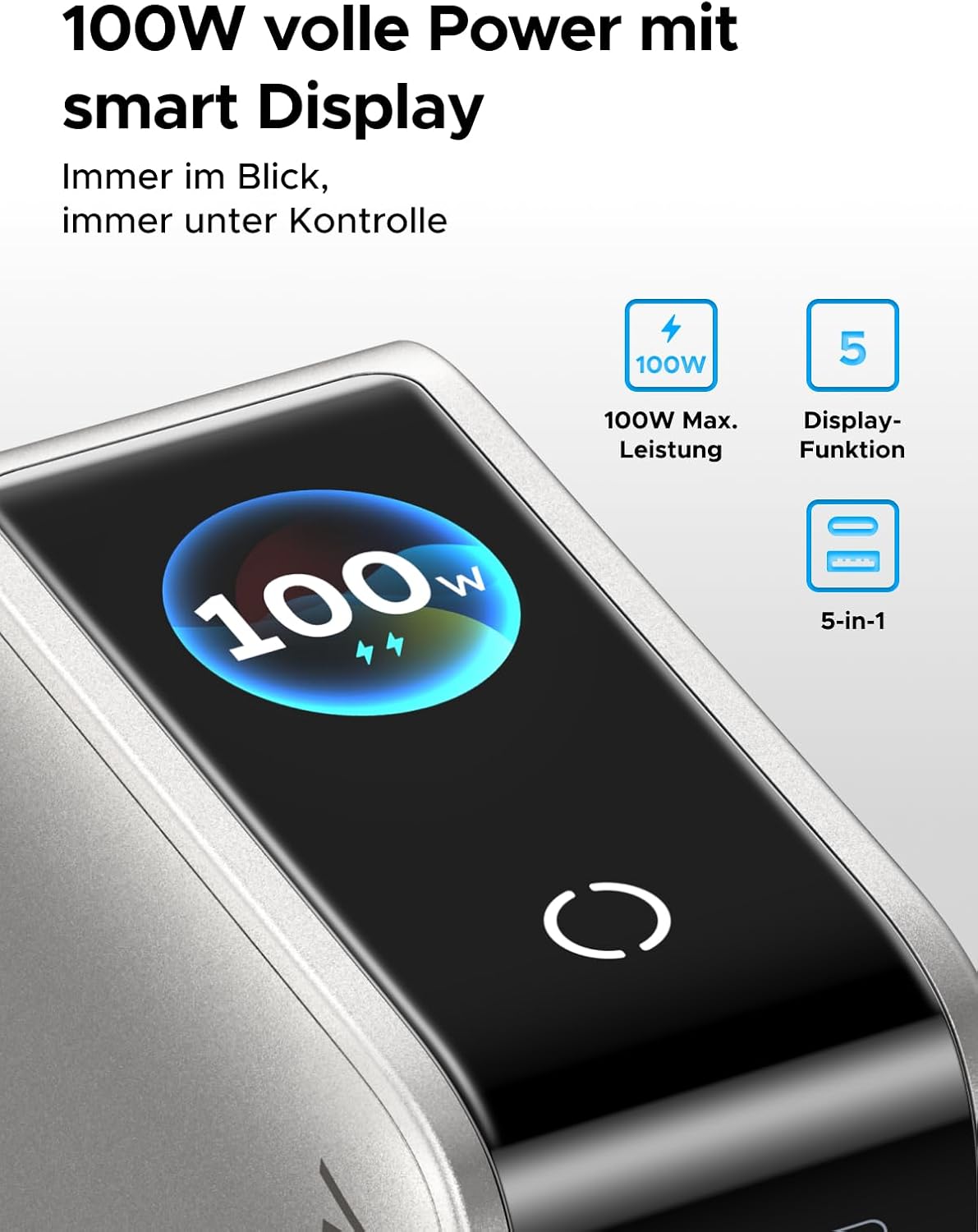 Thumbnail 1 de UGREEN Nexode Pro 100W USB‑C Ladegerät (GaN) mit 5 Ports und Smart-Display