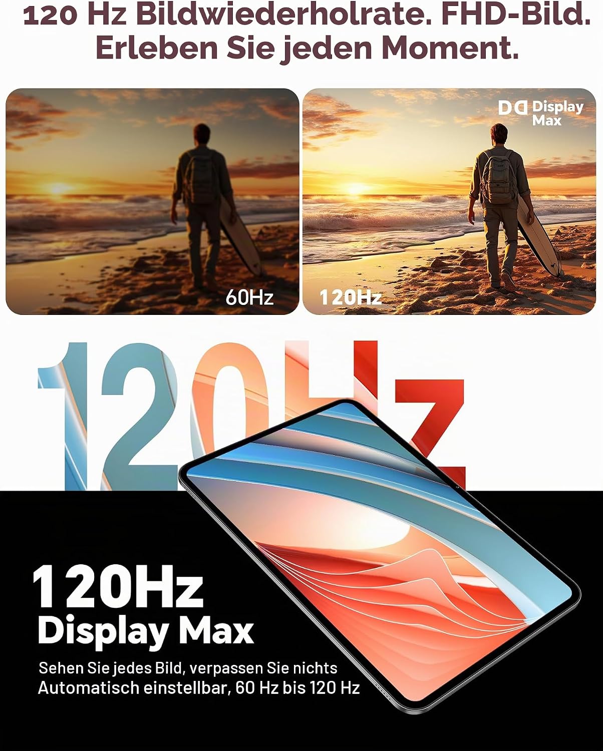 Detalle de TECLAST Tablet T65 13,4 Zoll mit 120 Hz Display, Android 16, 4G LTE Dual SIM, 26 GB RAM / 128 GB ROM (erweiterbar bis 4 TB) – ideal für Streaming und mobiles Arbeiten