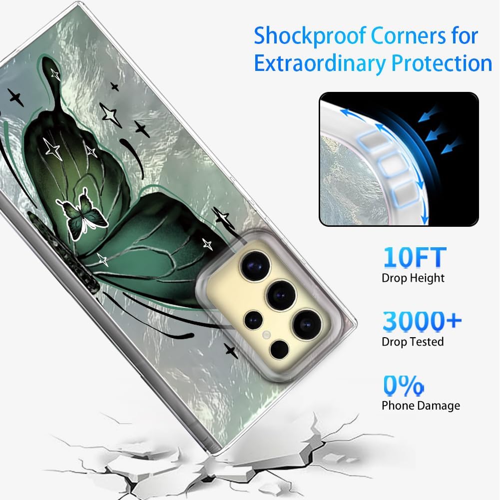 Detalle de Tedyhulle Hülle für Samsung Galaxy S25 Ultra – Weiches TPU-Rahmen, harte PC-Rückseite, Schmetterling Motive