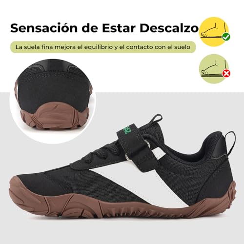 Detalle de SAGUARO Zapatillas Barefoot para niños – Suaves, ligeras y transpirables en negro 35 EU