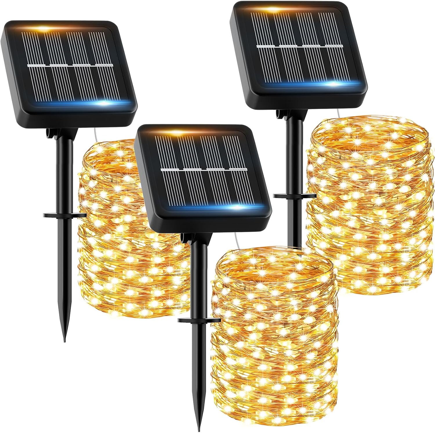 Detalle de Solar Lichterkette Außen (3 x 16 m, 160 LEDs) mit 8 Modi, IP65, für Balkon, Garten & Terrasse