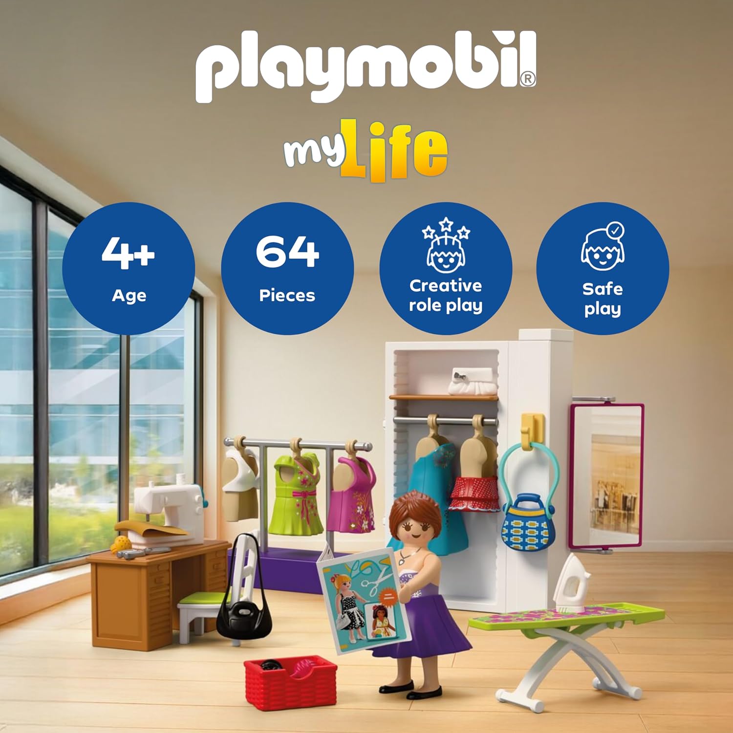 Detalle de Playmobil MyLife Fashion Designer: Sewing Studio with Sewing Machine and 6 Outfits (72082)