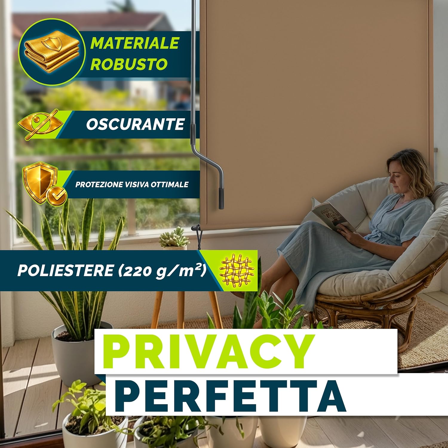 Thumbnail 6 de tillvex® Tenda da sole verticale verticale in alluminio Taupe 200 x 250 cm con manovella e copertura impermeabile