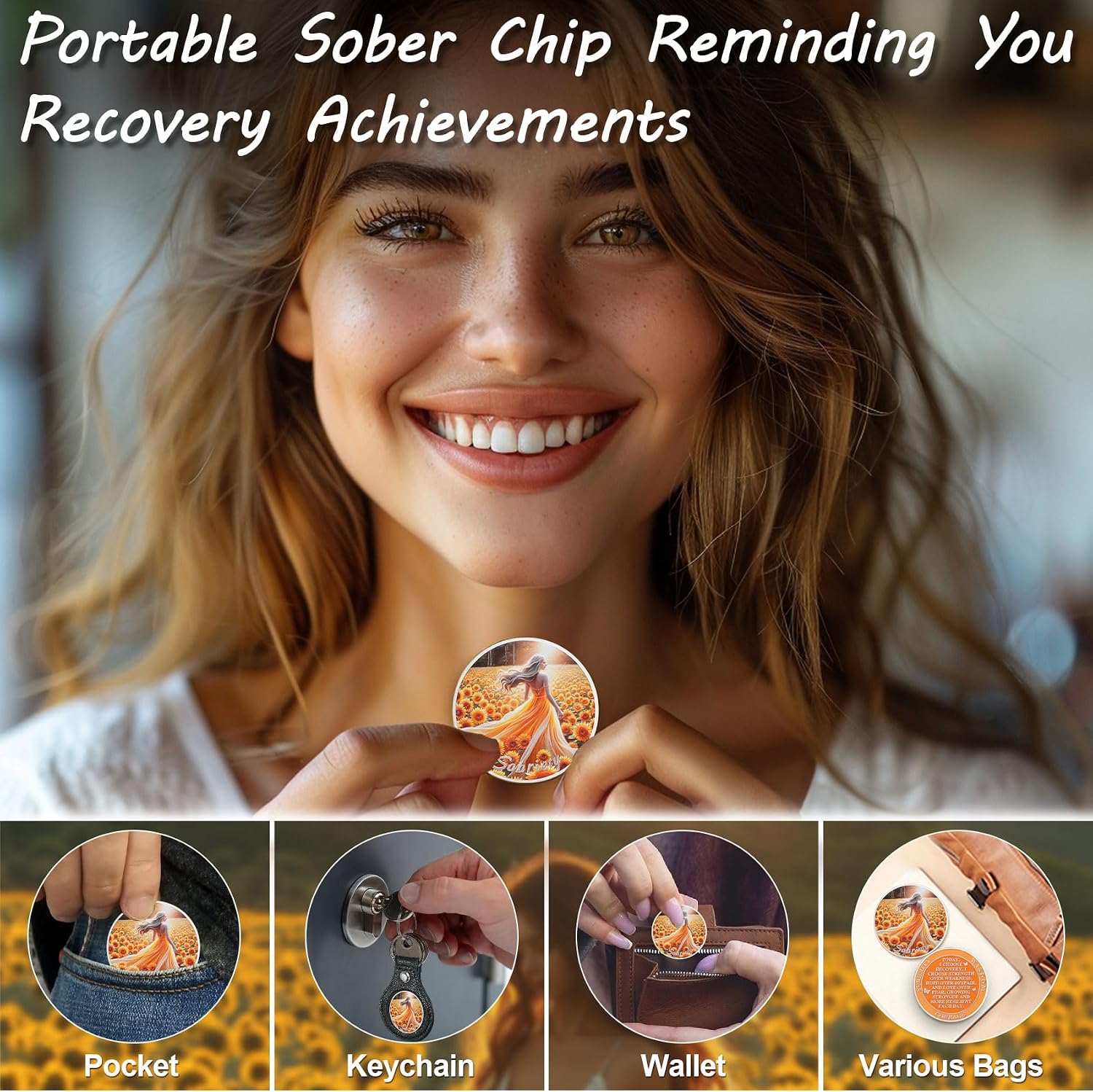 Thumbnail 4 de ACGZQY Sunflower Hopeful Sobriety Coin 1.37in
