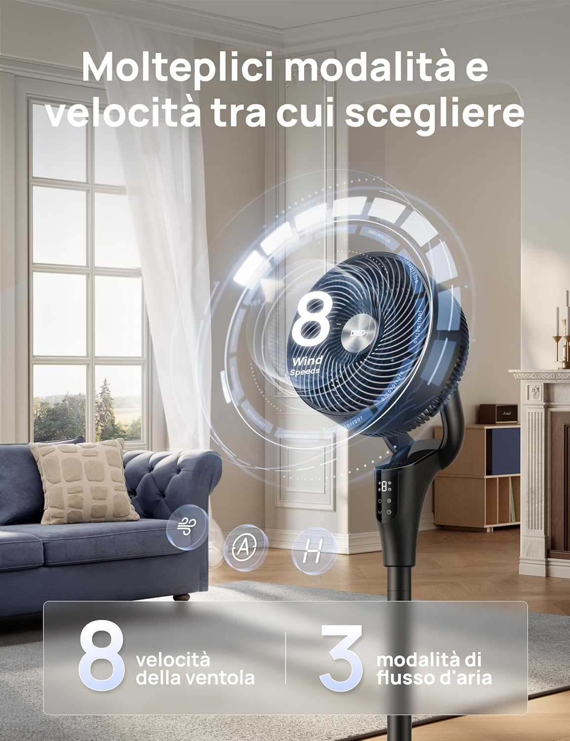 Thumbnail 5 de Dreo Ventilatore a piantana silenzioso per camera da letto con oscillazione 90° e timer 8H