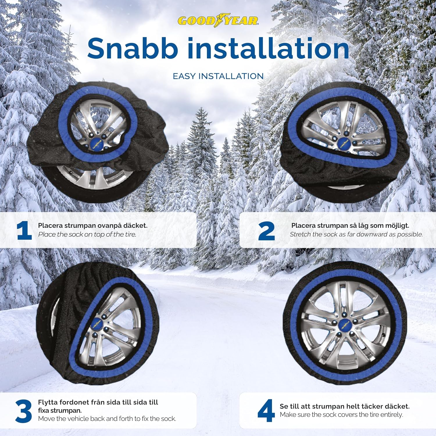Detalle de Goodyear Star Gripper snöstrumpor för bil, nylon, storlek M, EN 16662-1:2020