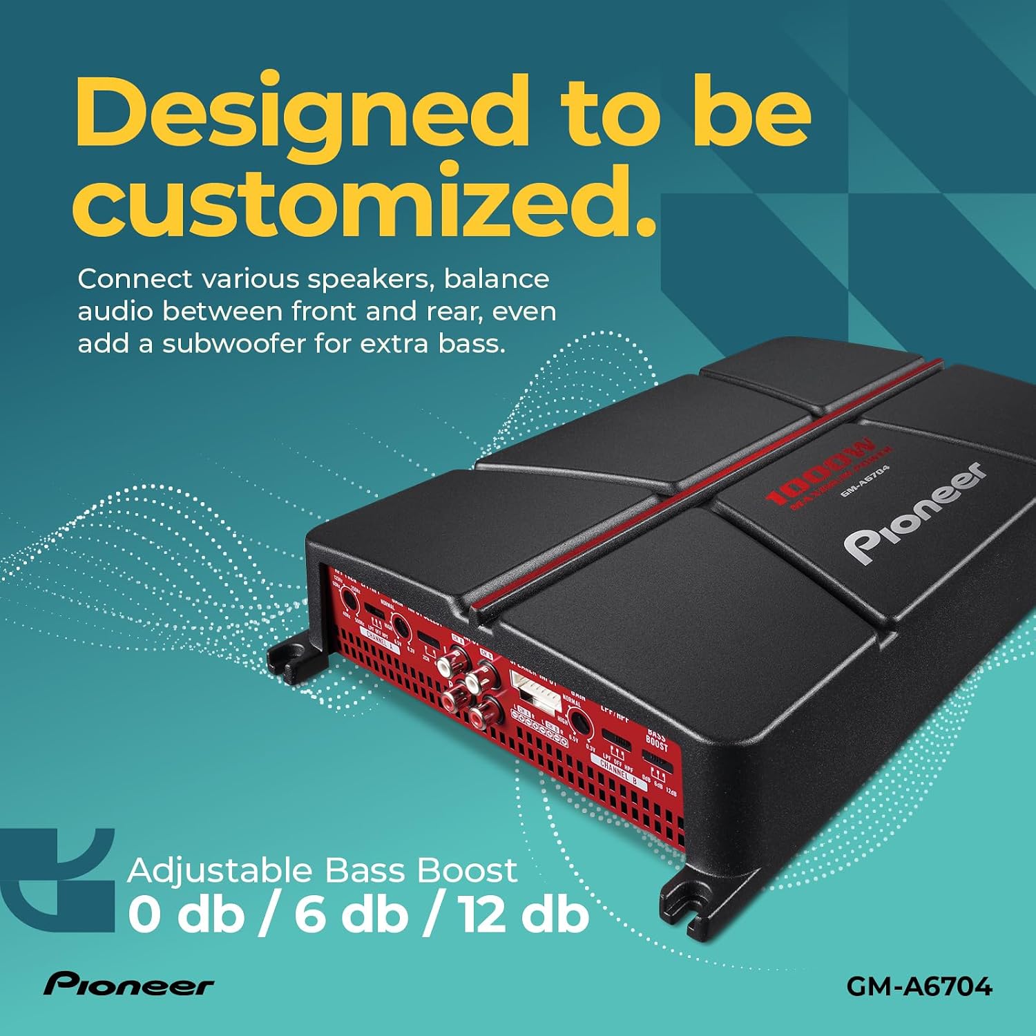 Detalle de Pioneer GM-A6704 4-Channel Car Amplifier — 1000W Max, Class AB with Bridgeable Design