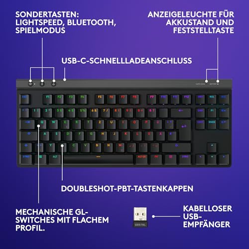 Detalle de Logitech G G515 LIGHTSPEED TKL Kabellose Gaming-Tastatur – QWERTZ, Schwarz (Braune GL-Switches)