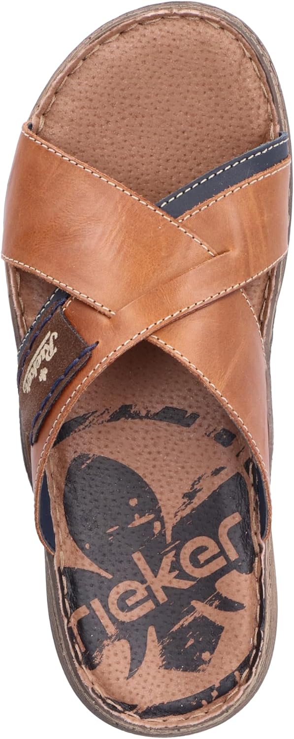 Detalle de Rieker 22099 Herren Pantoletten – Leder Pantoletten mit Stitchdown-Verarbeitung