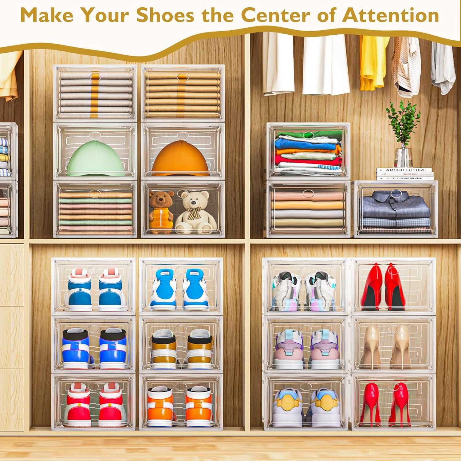 Detalle 2 de 7code Large Clear Shoe Boxes Organizer 9-Pack — Stackable Shoe Storage Box