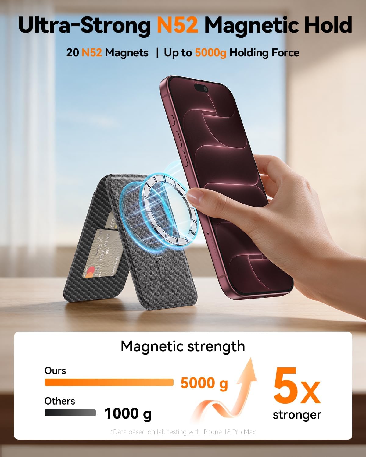 Detalle 2 de Magnetic Phone Wallet Stand in Carbon Fiber