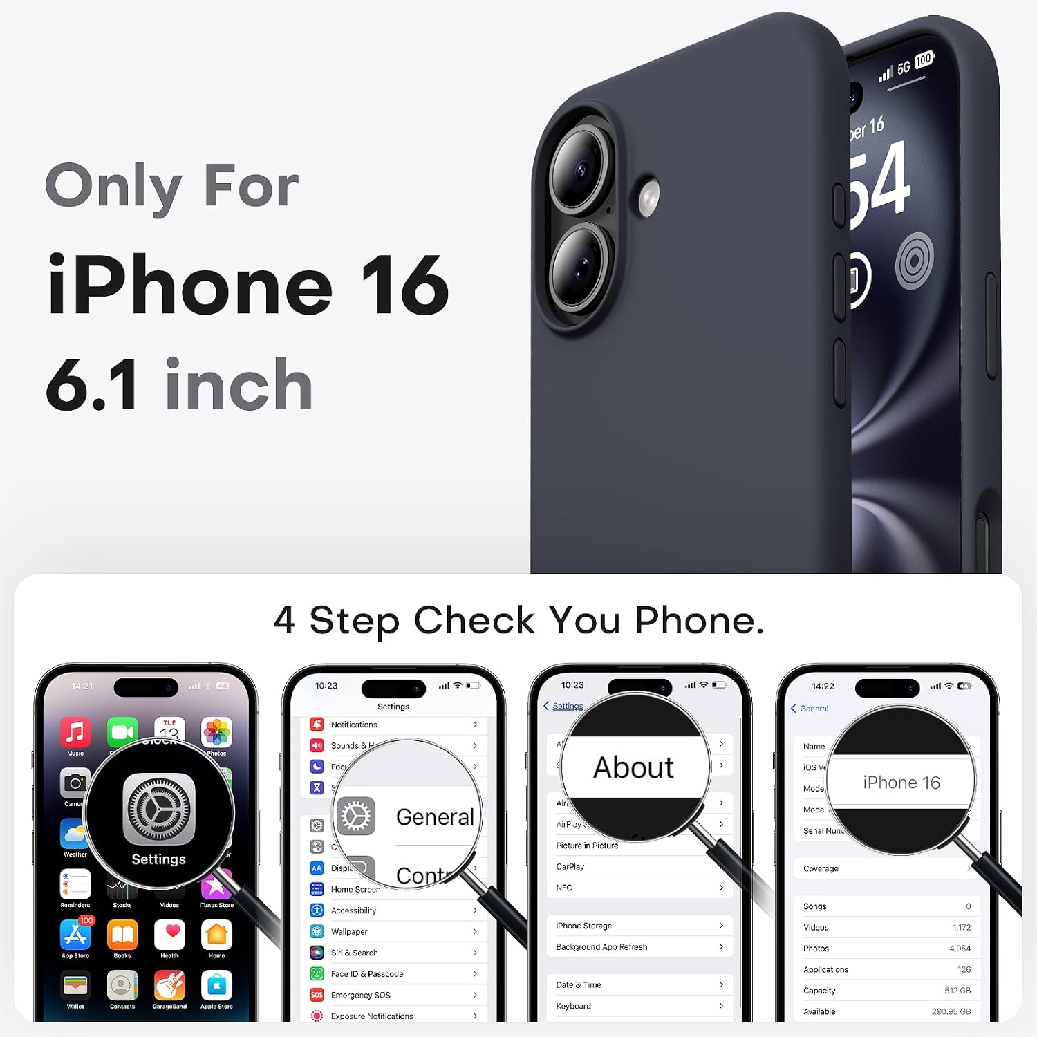 Detalle 2 de TOCOL Silicone Case for iPhone 16 (6.1-inch) – Liquid Silicone, Black