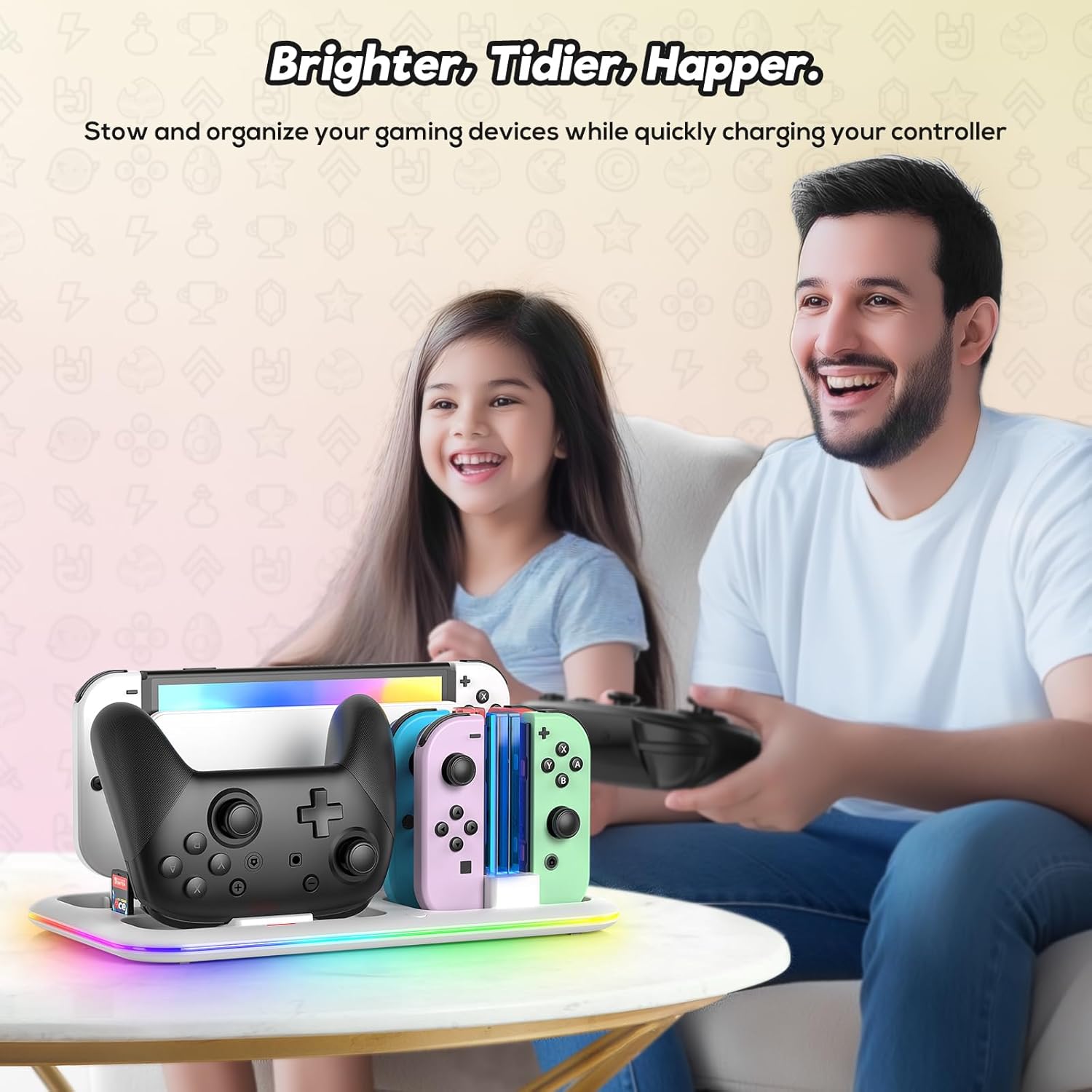 Thumbnail 6 de RGB Switch Controller Charger for Nintendo Switch&OLED Model with Led Light,for Joycon with Switch Pro Controller Charger, Switch Charging Station Dock Organizer with 8 Game Slots& USB Cables
RGB Switch Controller Charger for Nintendo Swit…