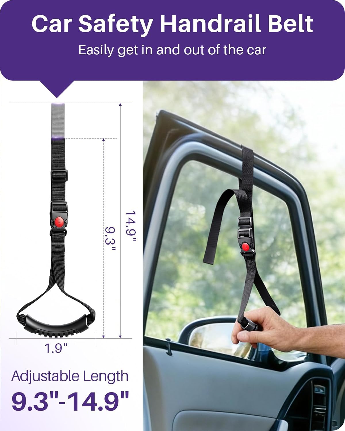 Detalle de Kekoy 4 in 1 Car Door Handle for Disabled (2 Pack) – All‑Round Mobility Aid with Window Breaker & Seat Belt Cutter