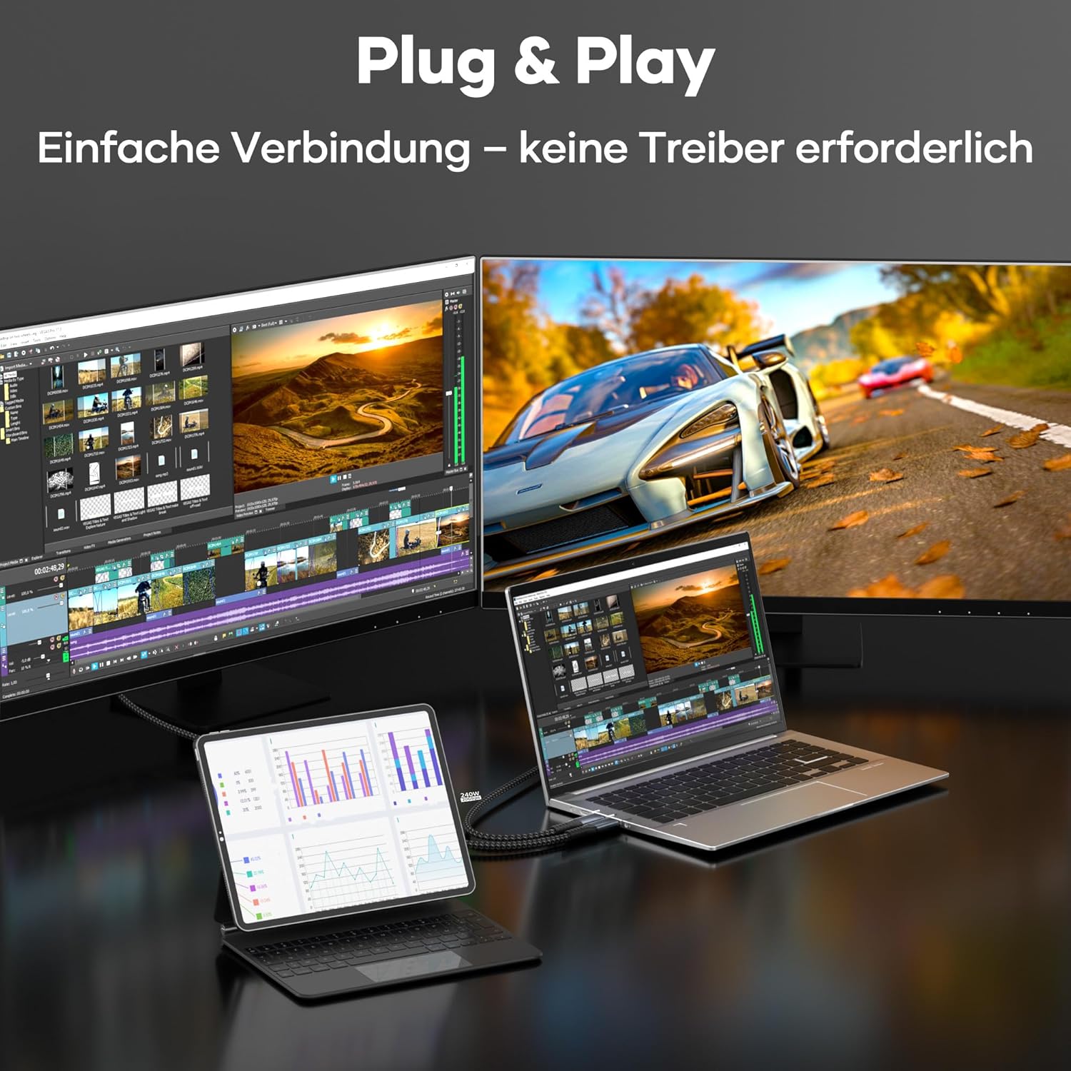 Thumbnail 1 de USB C Datenkabel 2 m – 20 Gbps, 4K@144Hz/5K@60Hz, PD3.1 bis 240W