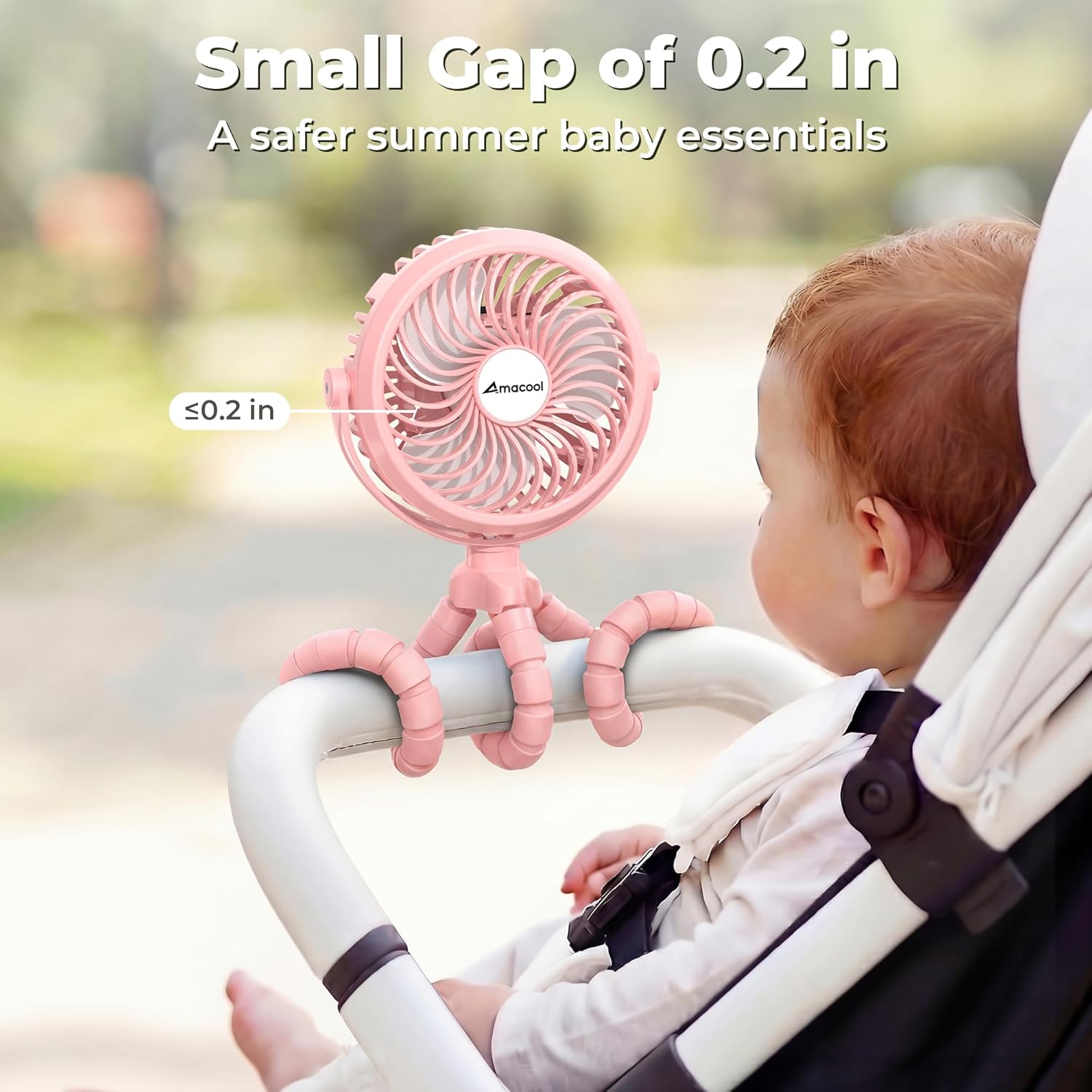 Thumbnail 1 de Amacool Pram Fan Battery Operated Clip-On Fan with 3 Speeds, Rotatable Head & Flexible Tripod Legs (Pink)