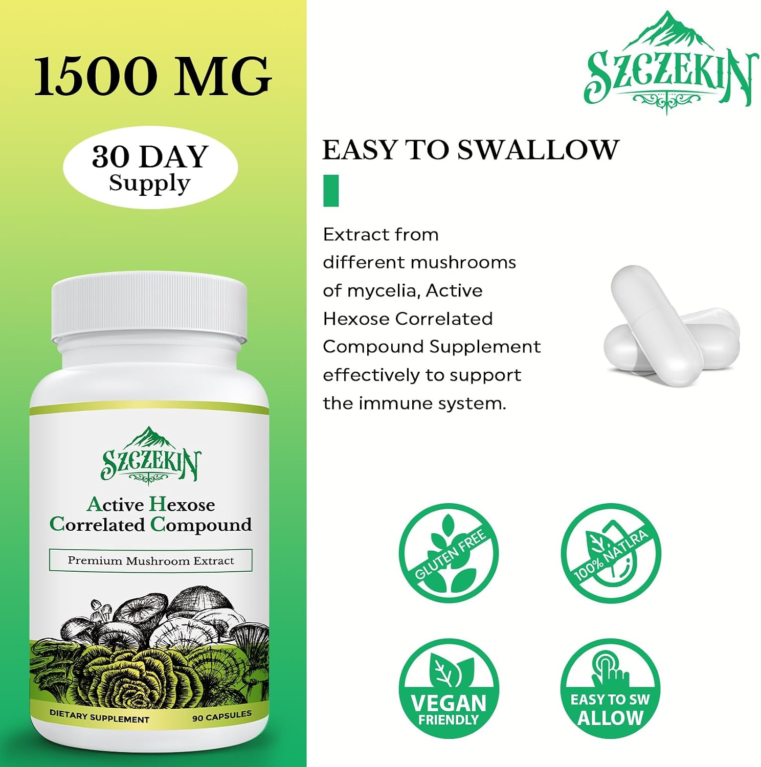 Detalle 2 de SZCZEKIN AHCC Mushroom Supplement 1500 mg