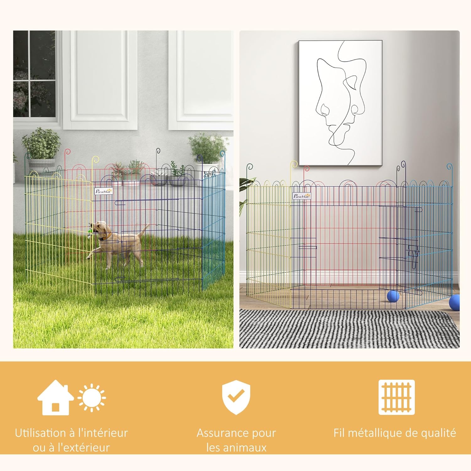 Detalle 2 de PawHut Enclos Chien Pliant en métal – Parc pour animaux 6 panneaux, Ø120 x 60 cm, Multicolore