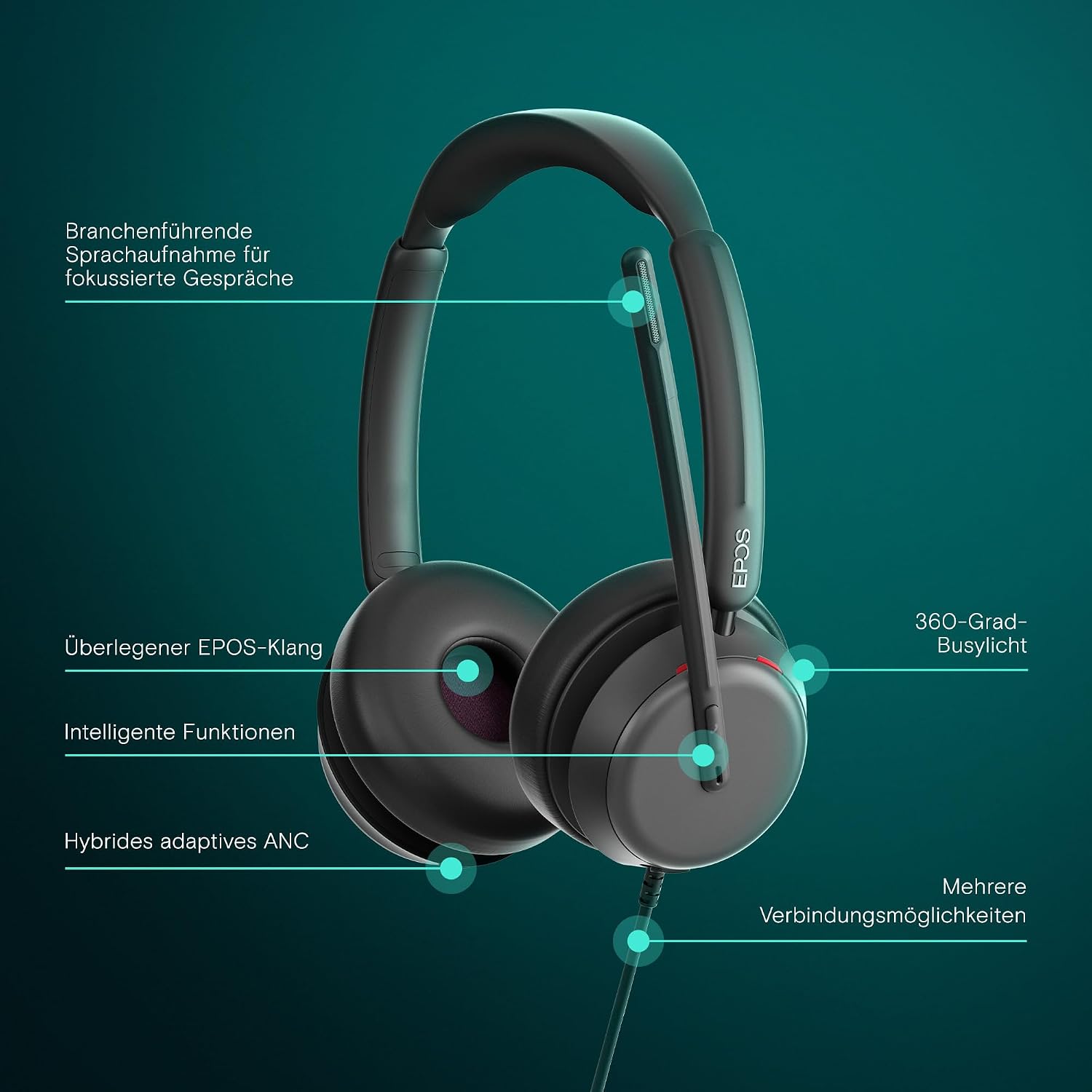 Thumbnail 1 de EPOS IMPACT 860 ANC – doppelseitiges USB‑C/USB‑A Headset mit adaptiver aktiver Geräuschunterdrückung für Teams & Zoom