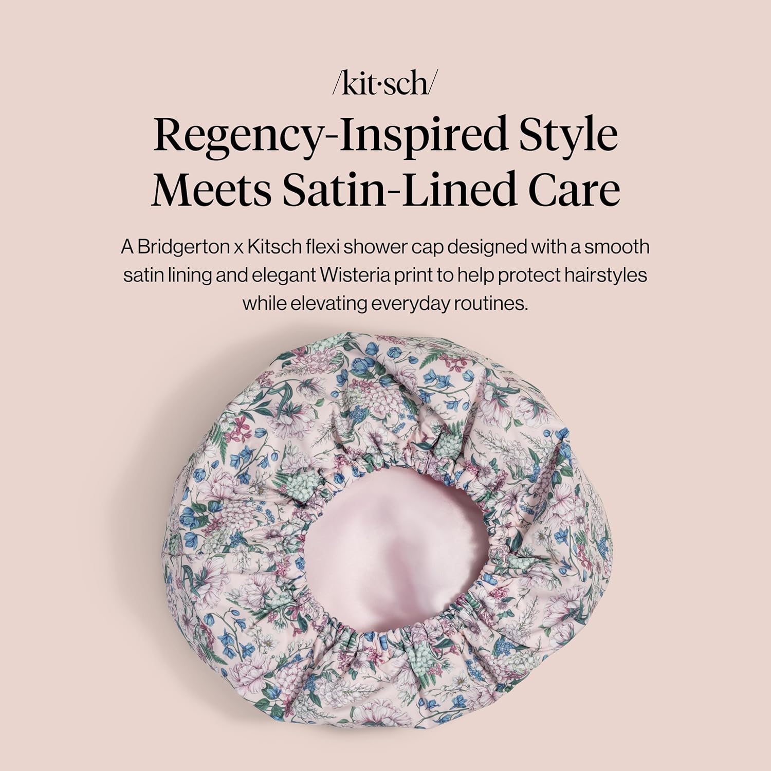 Thumbnail 1 de Bridgerton x Kitsch Satin-Lined Flexi Shower Cap (Large) – Waterproof, Reusable & Non-Slip