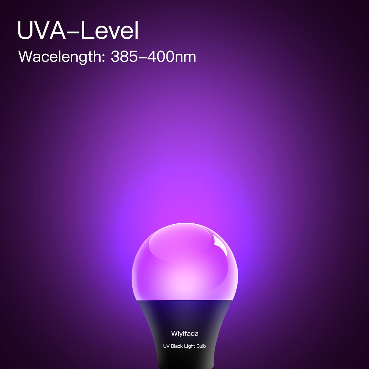 Detalle de Wiyifada A19 LED Black Light Bulbs, Dimmable 9W, 385–400nm UVA, 2-Pack