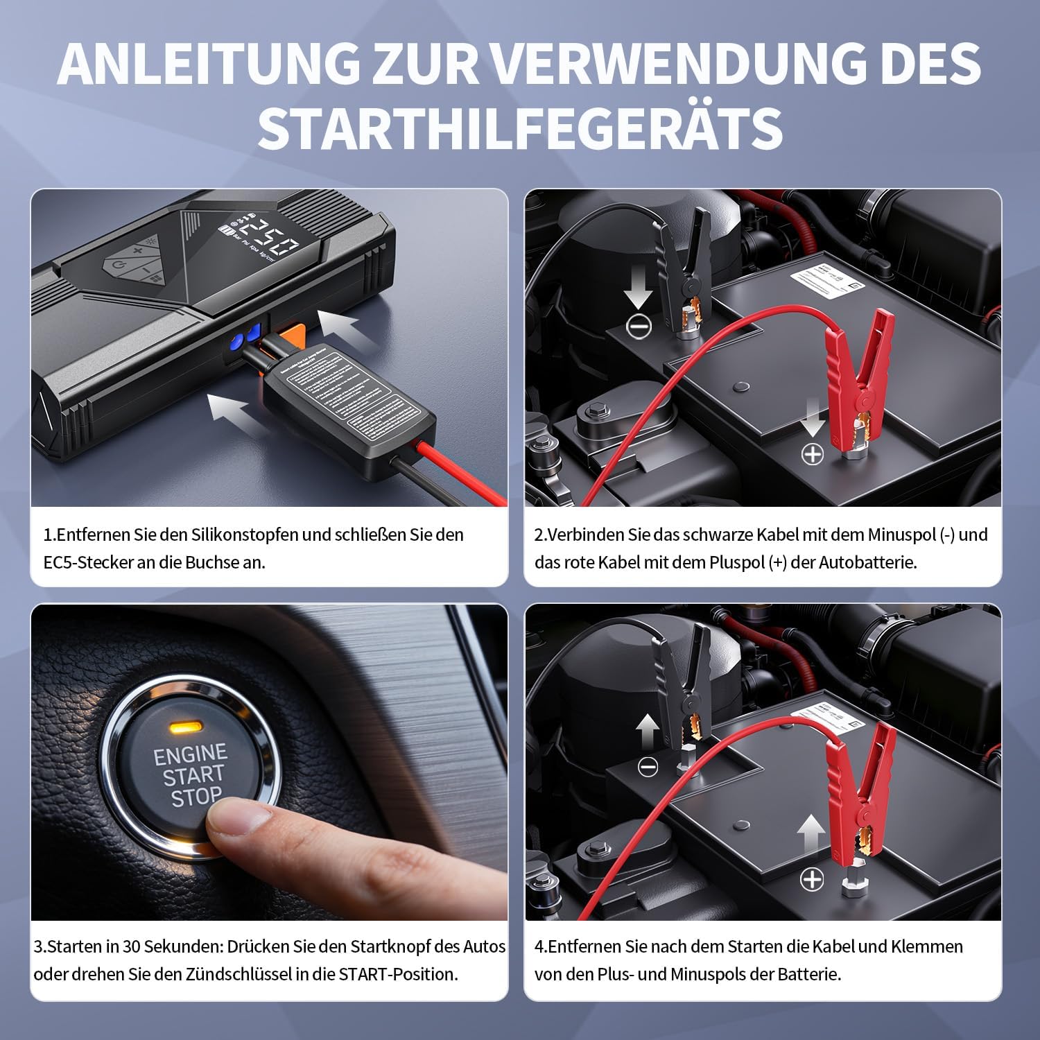 Detalle 2 de FINIBO Starthilfe Powerbank für PKW – 6000A Jump Starter mit LCD Display