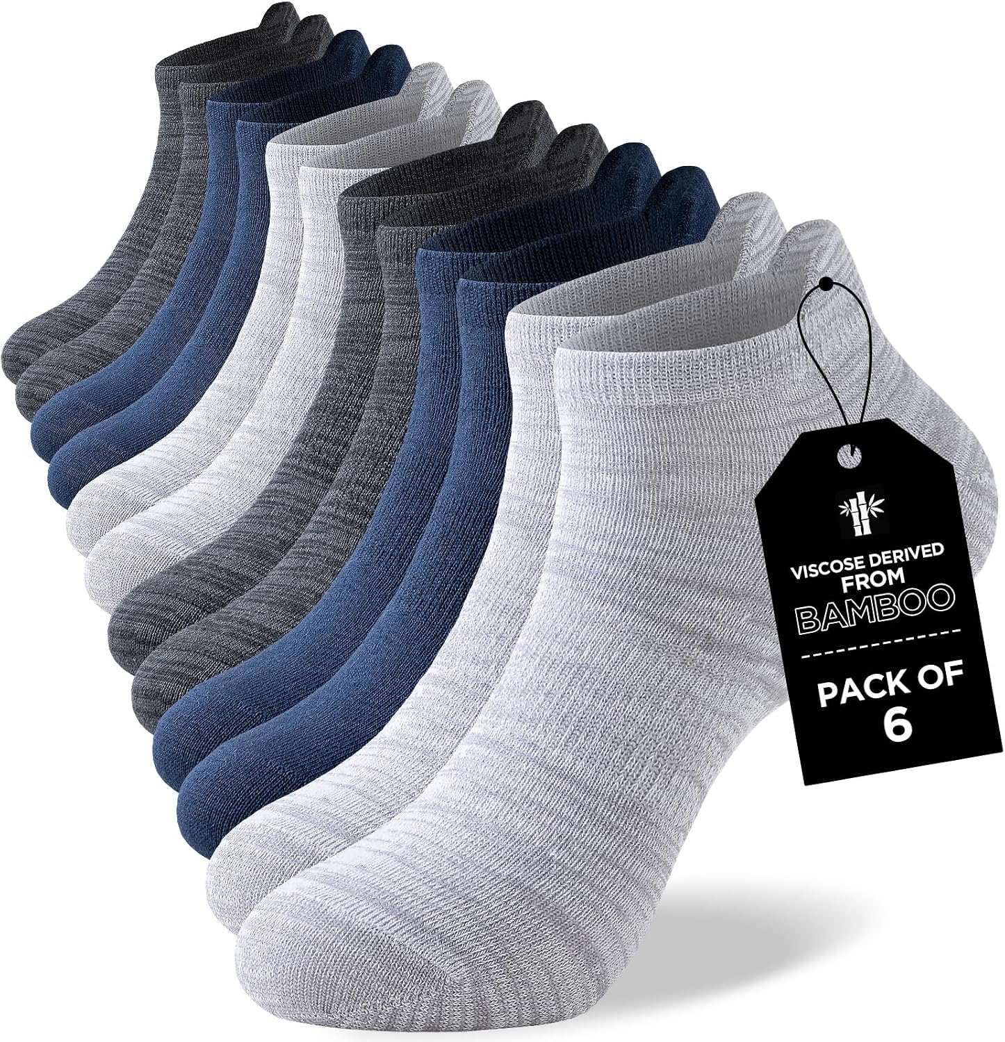 Detalle 2 de Niorasen Chaussettes sneaker en bambou (lot de 6) pour hommes et femmes, respirantes anti-odeur, tailles 37-42 et 43-46