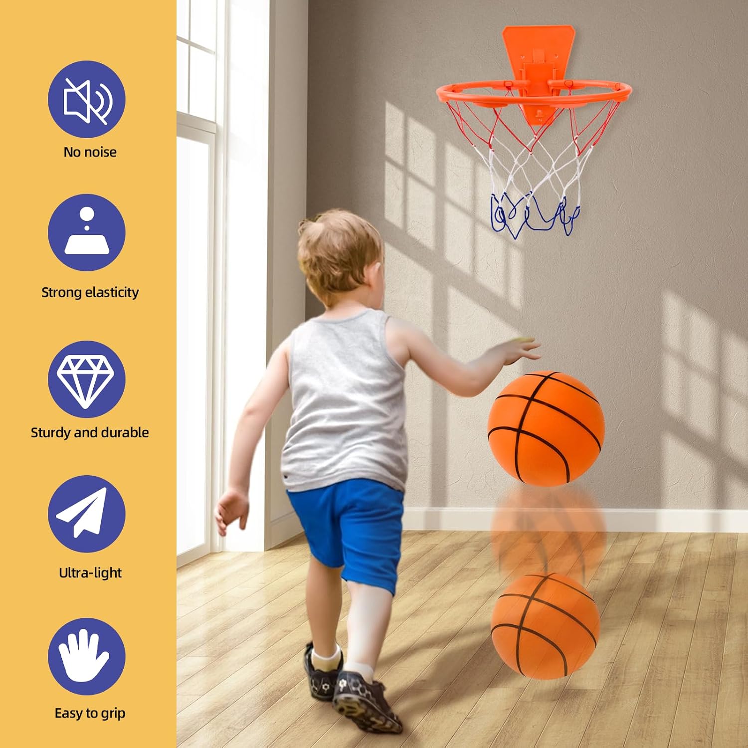 Detalle de YAOZUP Palla da Basket Silenziosa per Interno – Set completo con Canestro in Plastica e Rete, 18 cm