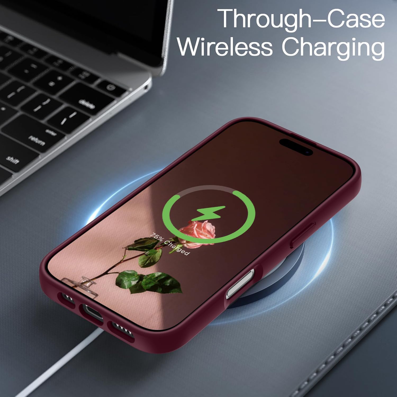Detalle de KPPIT iPhone 17 case (Shockproof Military Grade) in wine red – frosted translucent protection