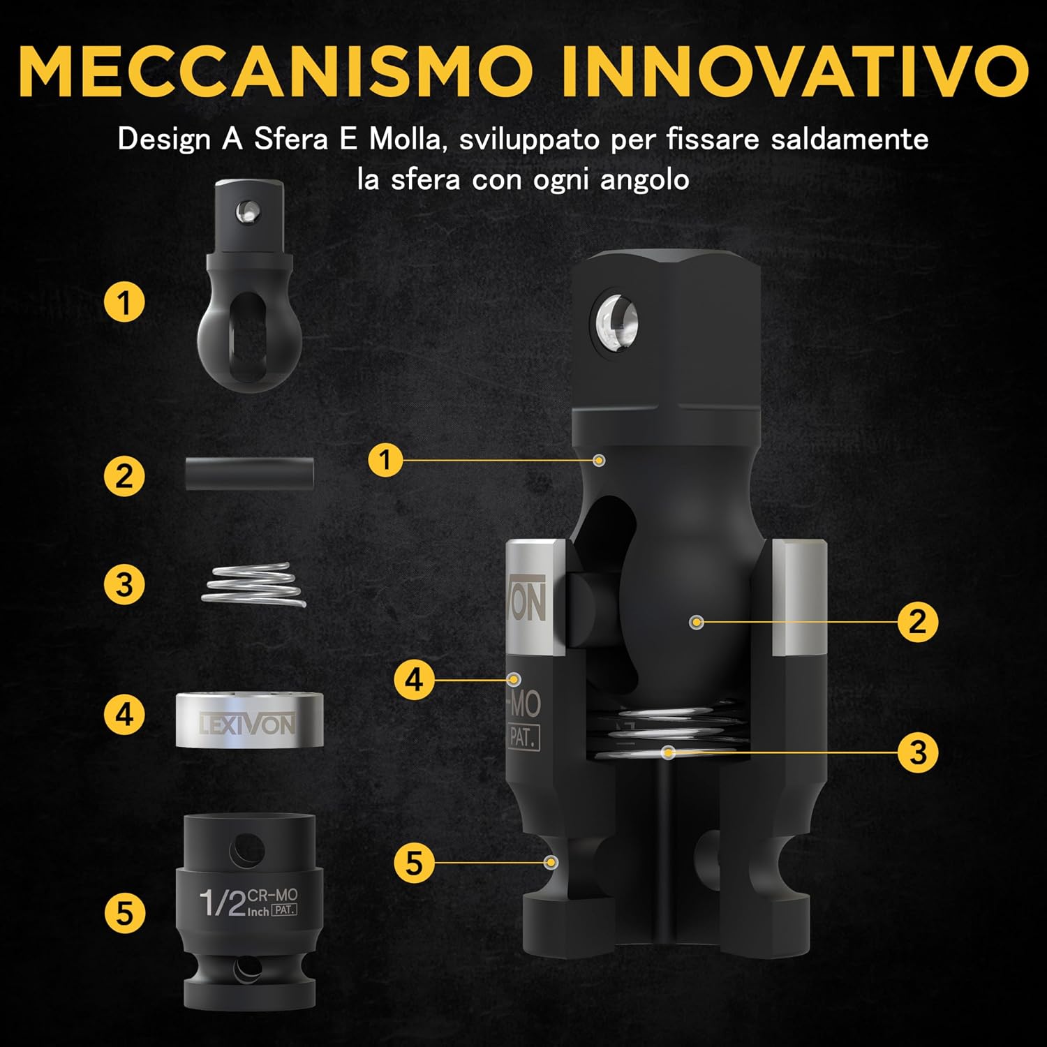 Thumbnail 6 de LEXIVON LX-113-S adattatori per bussola con snodo sferico (1/4"-3/8"-1/2"), set da 3 per avvitatore a batteria e chiave dinamometrica