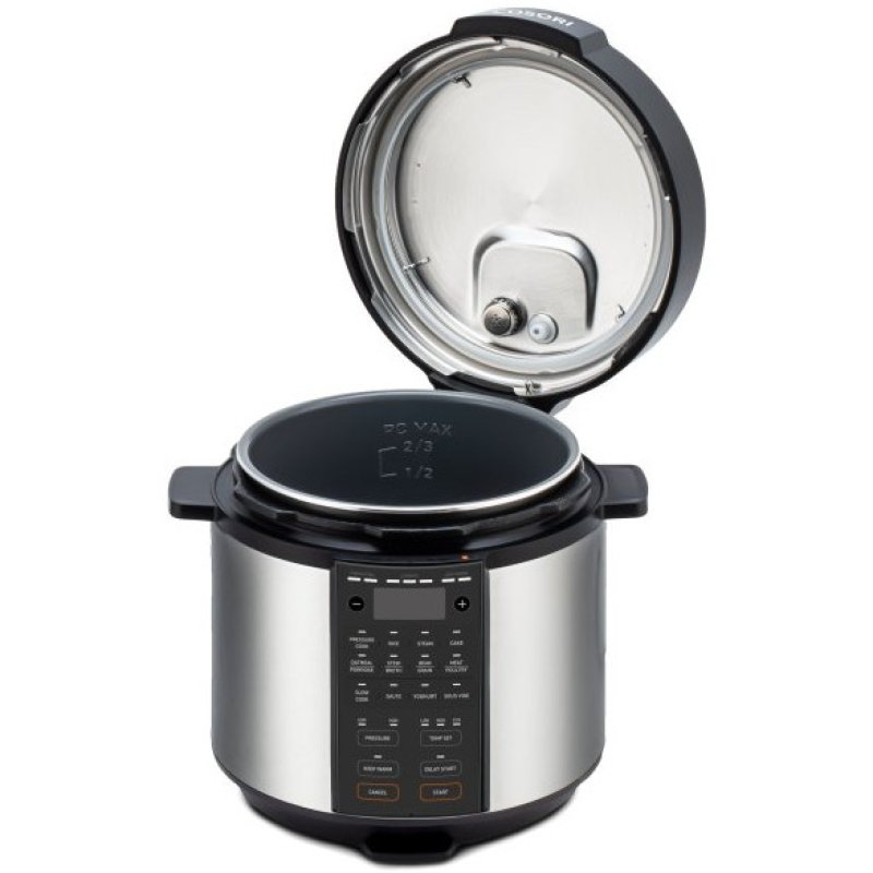 Detalle de Cosori Olla a Presión 5.7 L 1100 W de acero inoxidable: versatilidad y seguridad para tus recetas