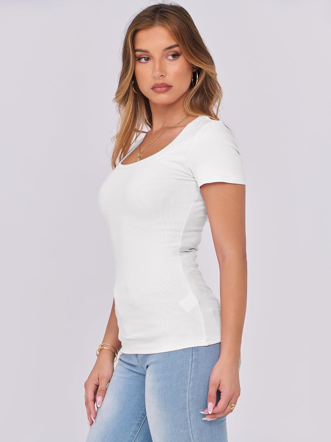 Thumbnail 4 de ANRABESS Women Scoop Neck Ribbed Tee