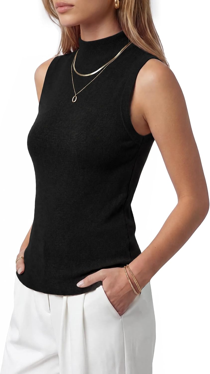 Detalle de Arach&Cloz Women's Wool-Blend Sleeveless Mock-Neck Sweater Tank