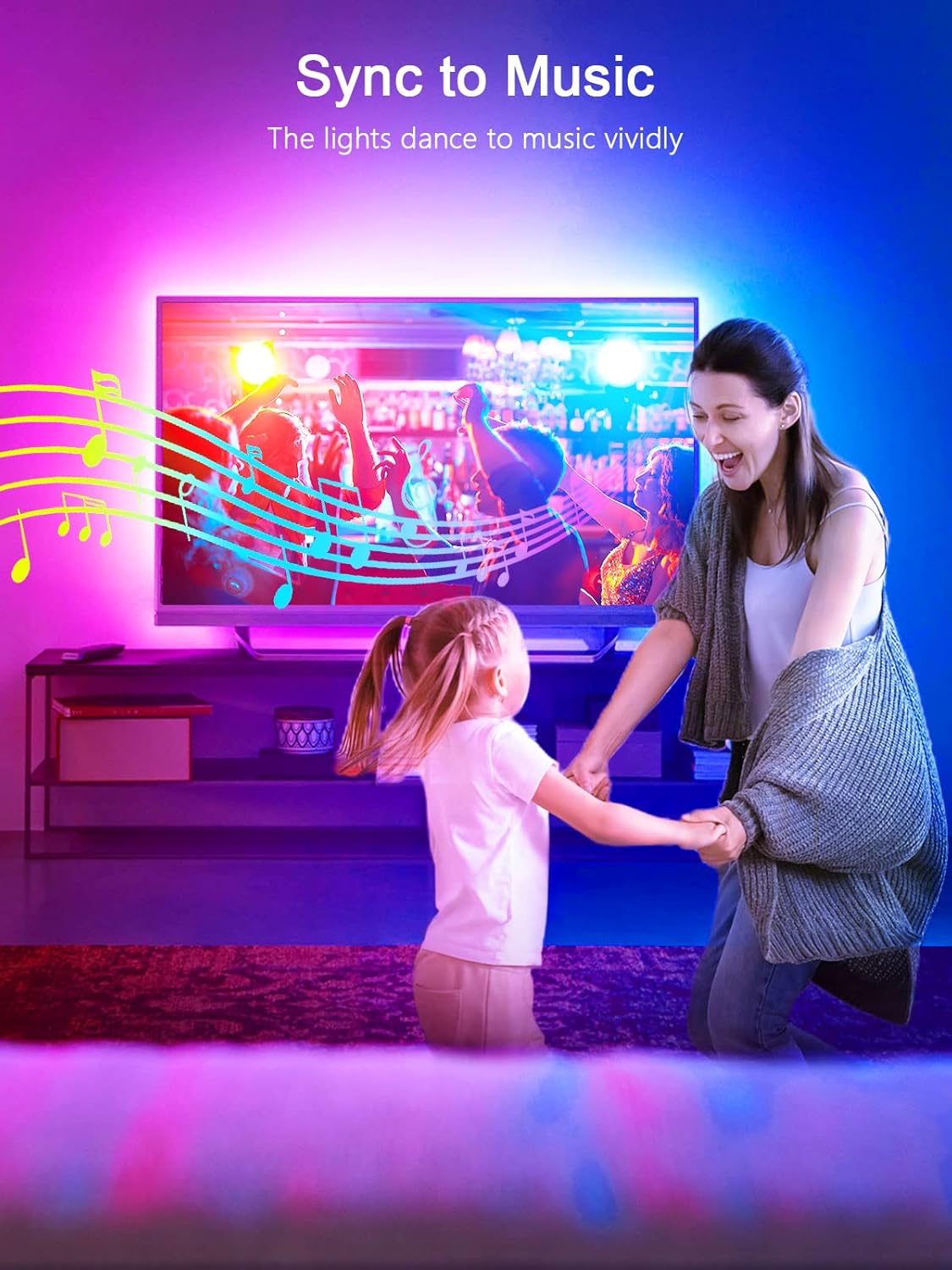 Thumbnail 4 de KANTUTOE LED-TV-Hintergrundbeleuchtung (5 m) mit Musik-Sync, RGB, Bluetooth-App & Fernsteuerung für 45–75 Zoll