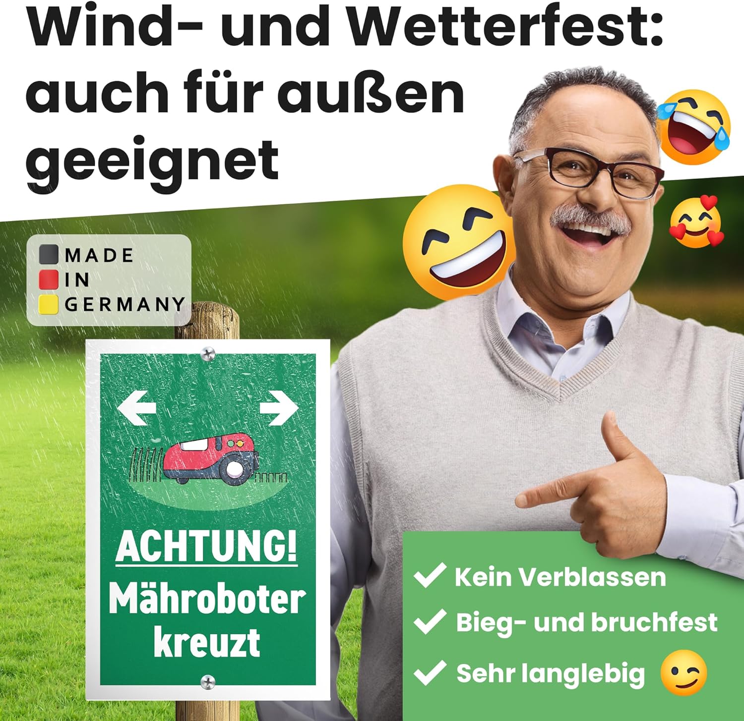 Thumbnail 4 de DankeDir! „Mähroboter kreuzt“-Hinweisschild (30 x 20 cm) – wetterfestes Gartenschild aus Kunststoff