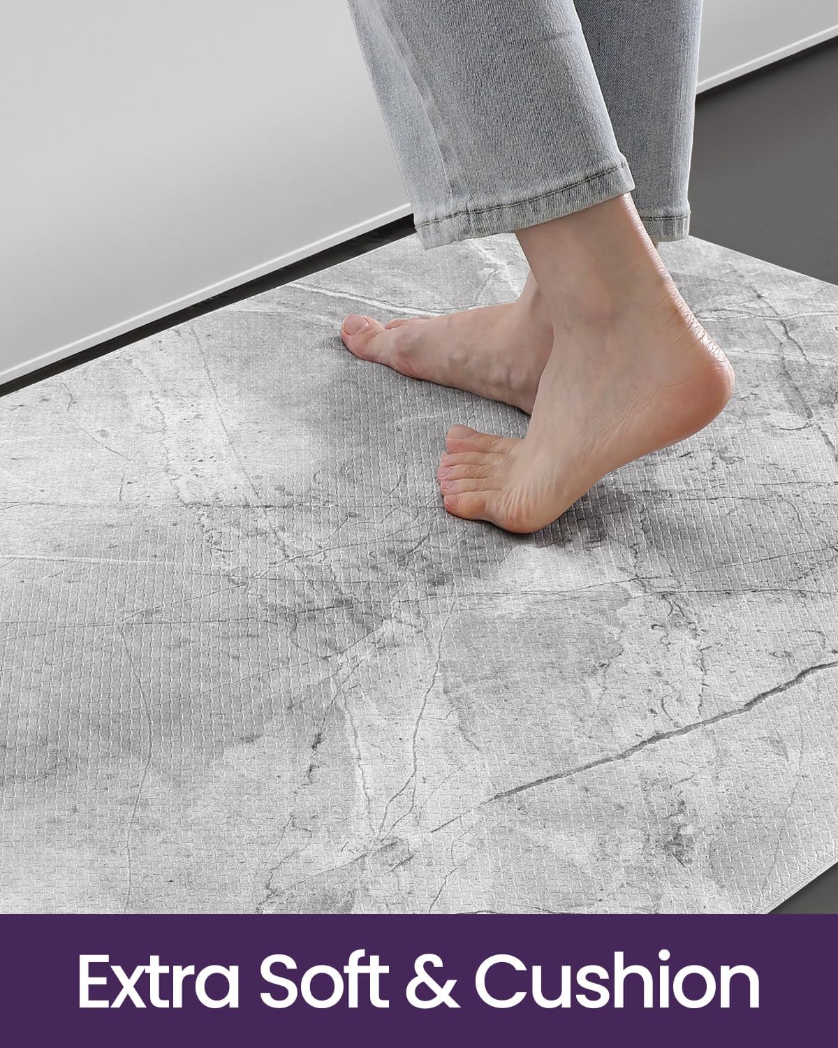 Thumbnail 2 de DEXI Cushioned Anti Fatigue Kitchen Floor Mat 23x86 - Light Grey Marble Runner