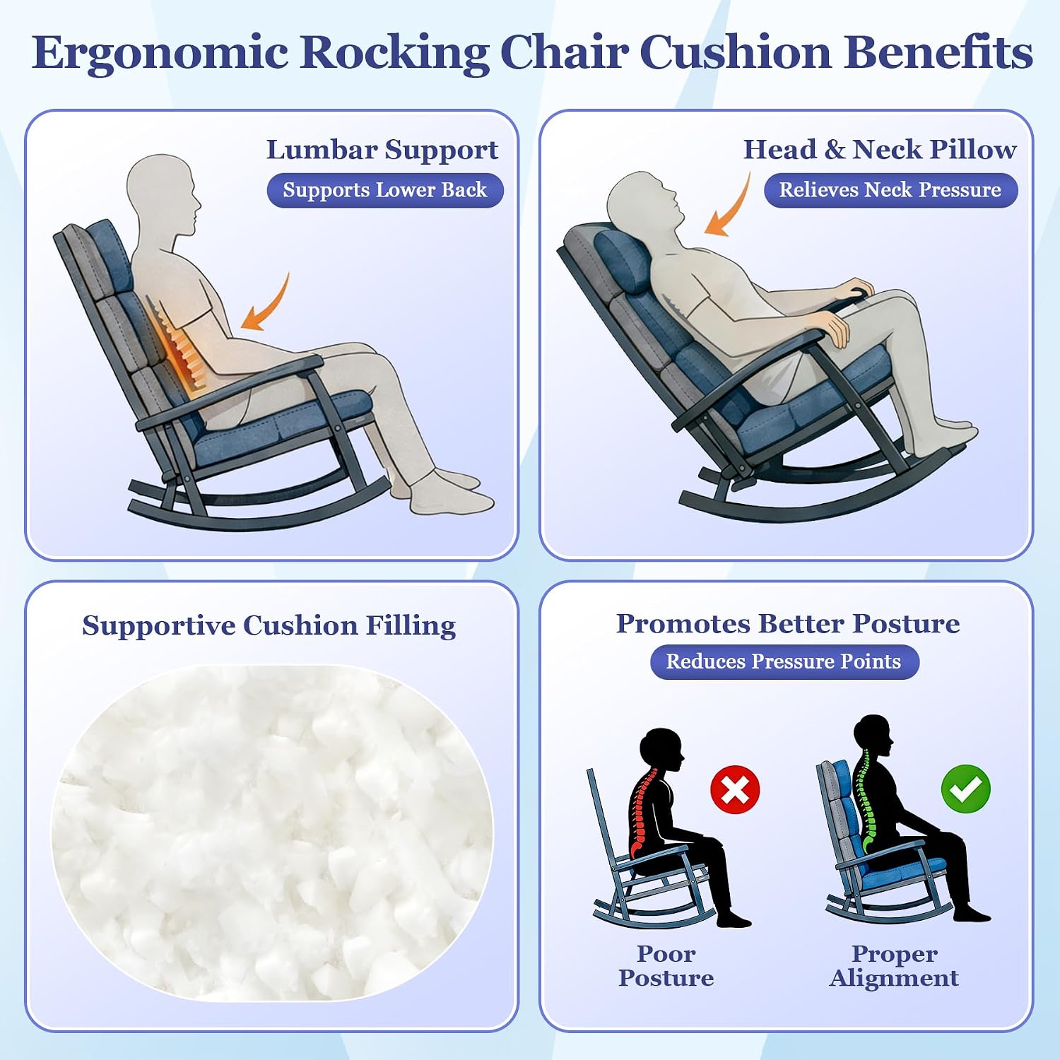 Thumbnail 2 de Aegisun Rocking Chair Cushion 44x23x4 Inch