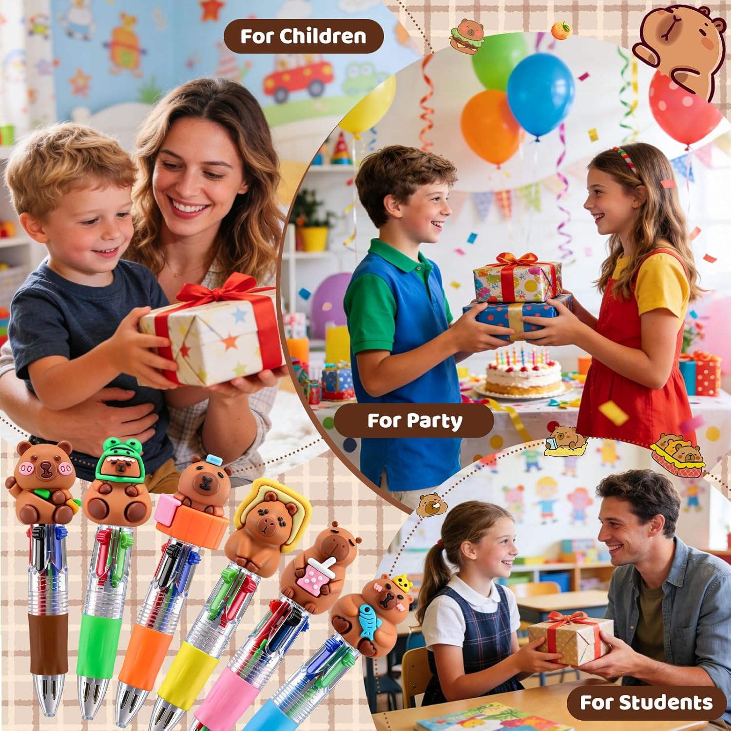 Thumbnail 5 de SZCECHRE 24-Pack Hydrochoerus hydrochaeris Pens: 4-in-1 Multicolor with Detachable Charms