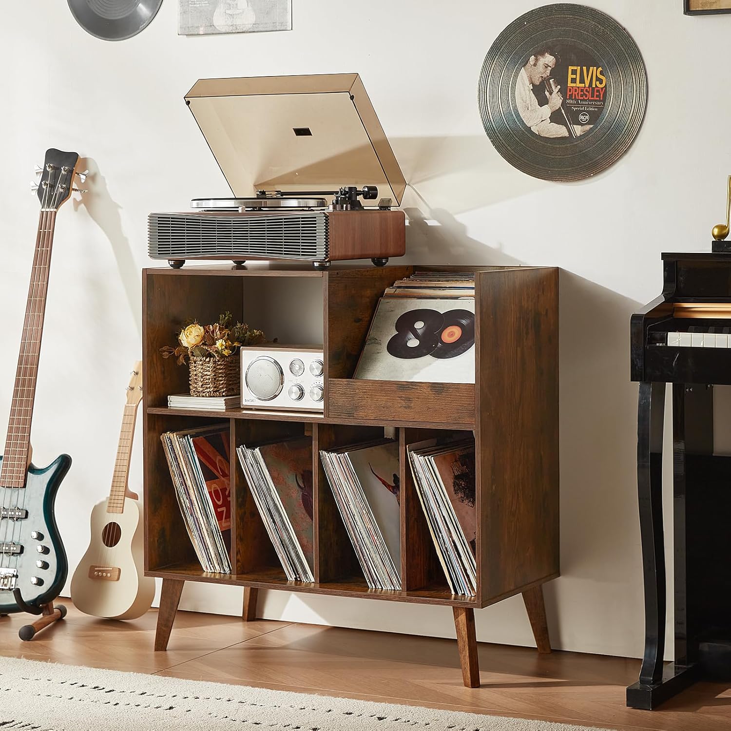 Thumbnail 3 de LELELINKY Large Record Stand With Storage and Shelf – Vinyl Holder with Presentation Surface for Up to 300 Albums