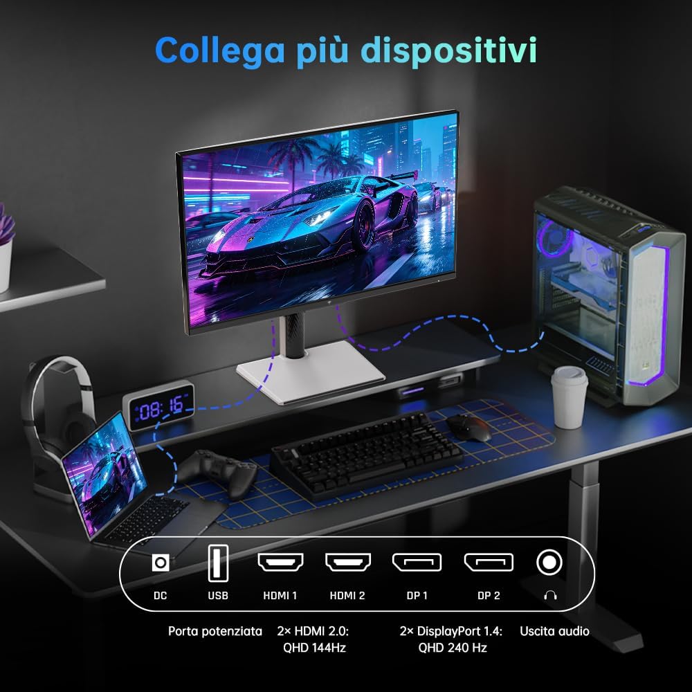 Detalle de KTC H27E6S: Monitor Gaming 27" QHD, 240 Hz (275 Hz OC), HDR400, Fast IPS e G-Sync/FreeSync