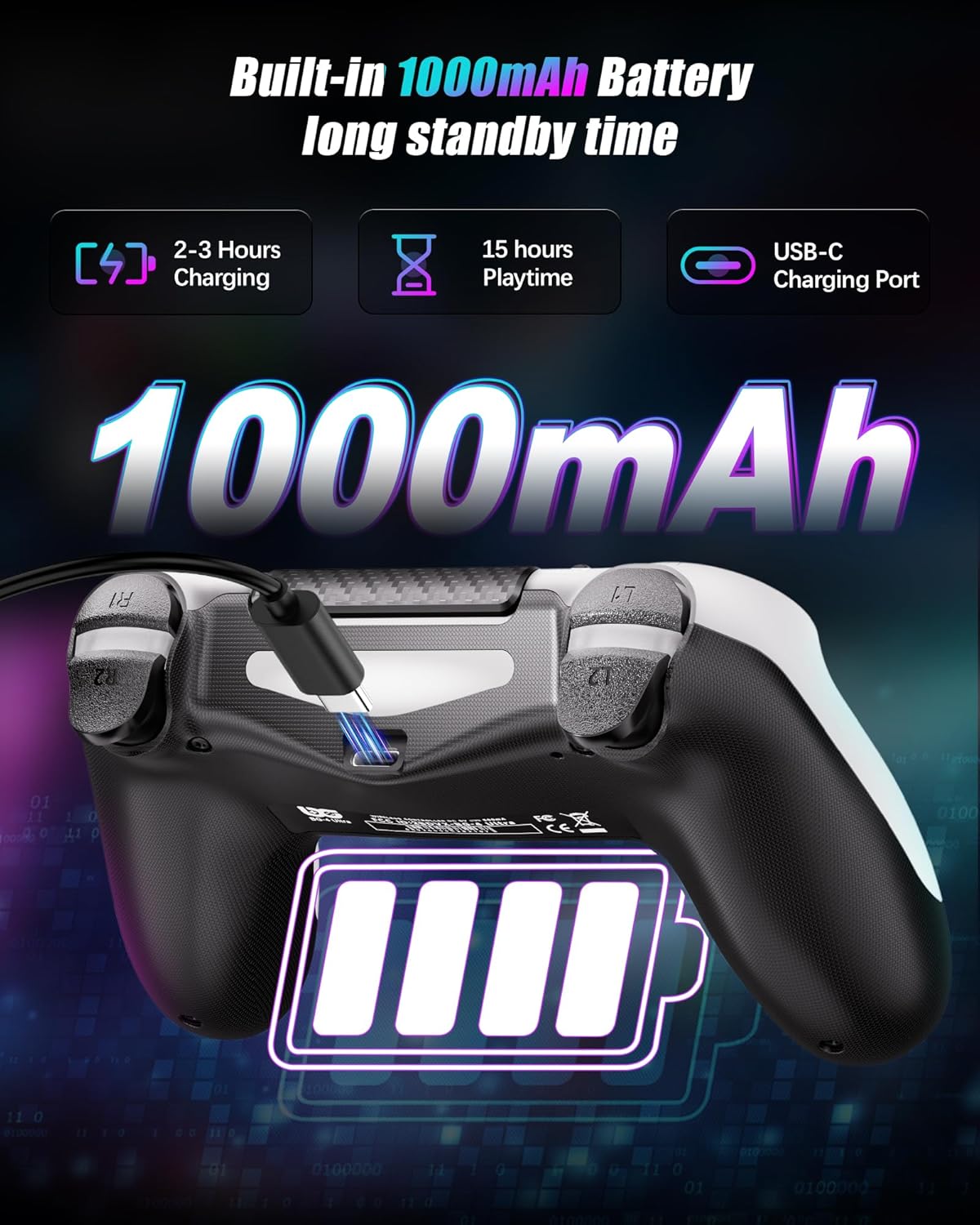 Thumbnail 4 de RUIZHI Controller LED wireless a forma di fulmine per PlayStation 4 / PC, bianco