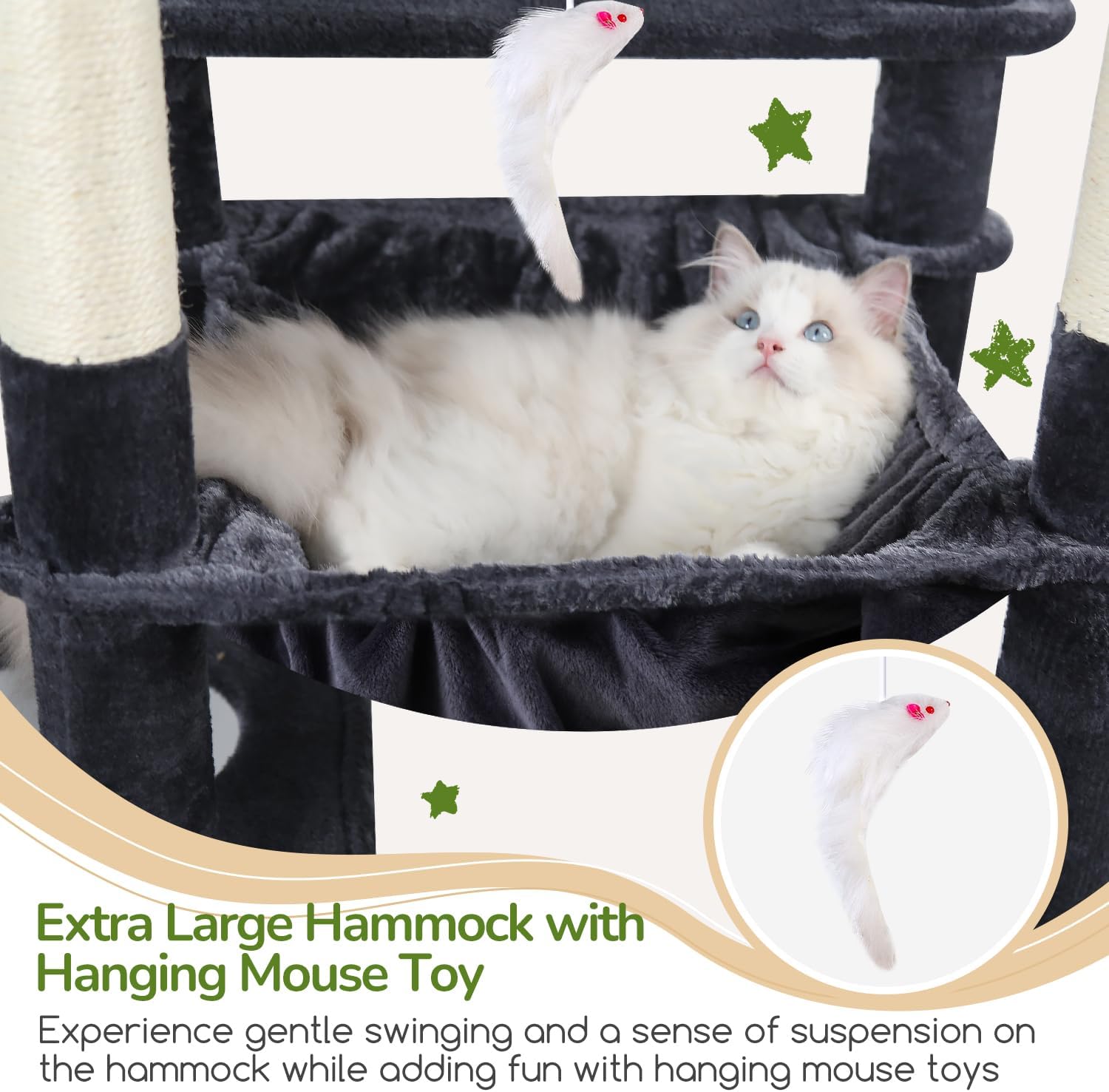 Detalle de Globlazer Heavy Duty Cat Tree, 70-Inch Tall with Hammock, Condo, and Dual Climbing Paths