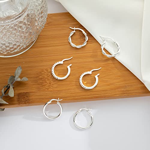 Detalle de PABBEU 5 Pairs Sterling Silver Hoop Earrings for Women - Small Sleeper Hoops